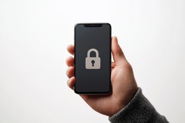  a man holding a phone and the screen showing a padlock , illustrating the phone is locked