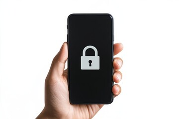 a man holding a phone and the screen showing a padlock , illustrating the phone is locked