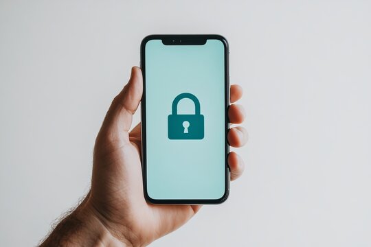  a man holding a phone and the screen showing a padlock , illustrating the phone is locked