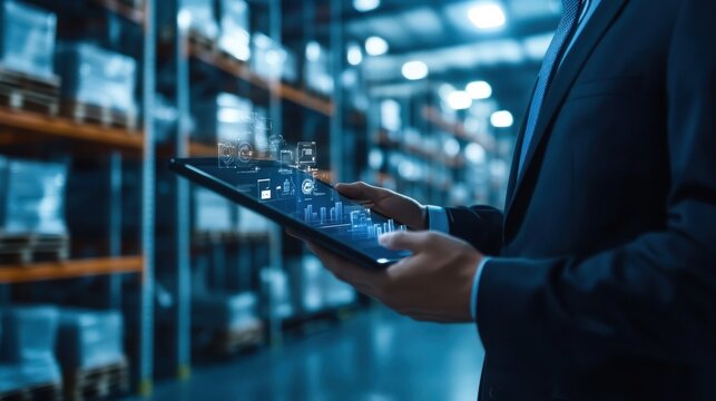 Businessman Using Technology in a Warehouse