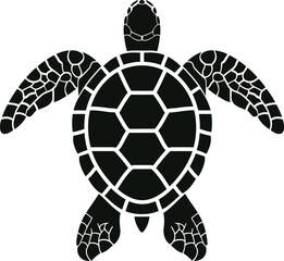 Detailed Black Vector Illustration of a Sea Turtle, Ideal for Marine-Themed Graphics, Ocean Art, and Wildlife Design