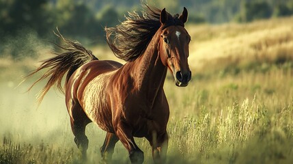Obraz premium Horse Galloping Through Meadow