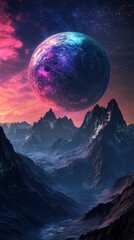 surreal alien landscape with colorful planet and