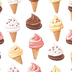 Delectable Ice Cream Cone Seamless Pattern for Sweet Summertime Delight and Refreshing Enjoyment