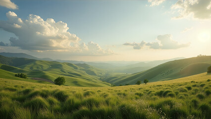 Fototapeta premium A beautiful, lush green field with a clear blue sky