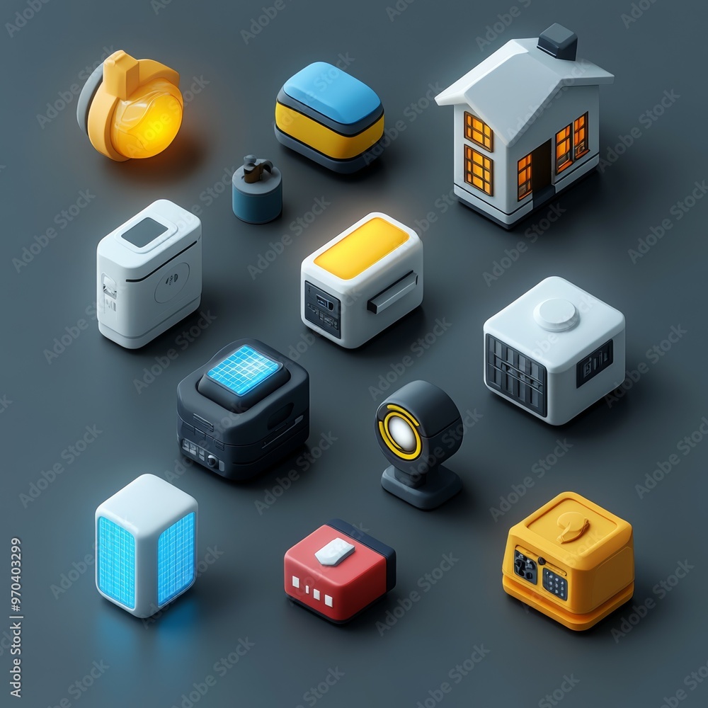 Poster 3d isometric icons of modern devices and objects