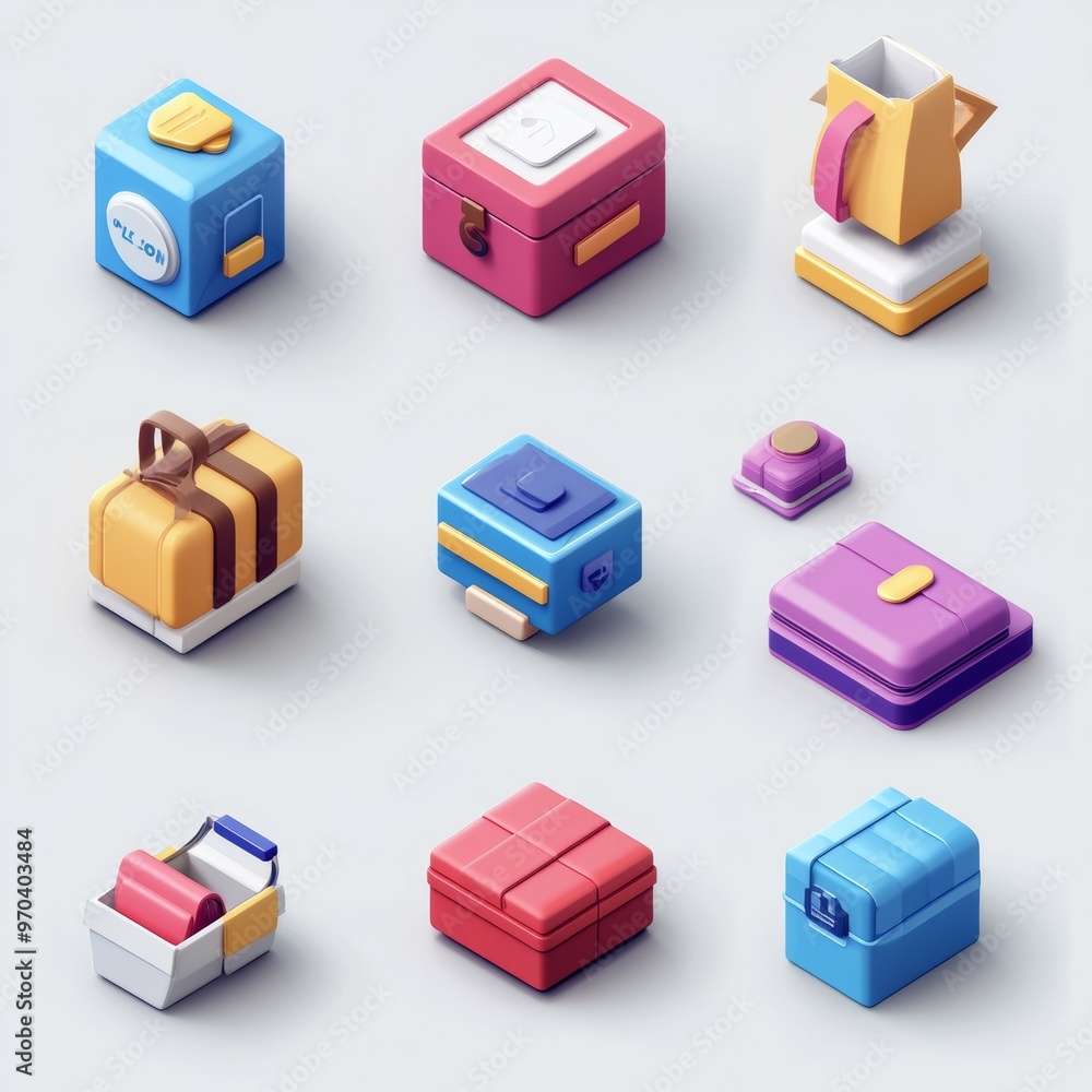 Poster colorful 3d isometric boxes set ui design elements