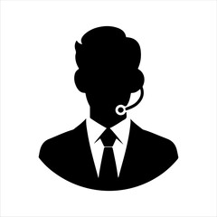 Call center operator with headphone icon silhouette vector illustration design on white background.