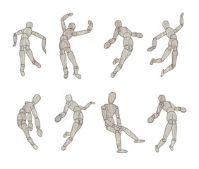 Wood texture figure wooden puppet character design illustration.