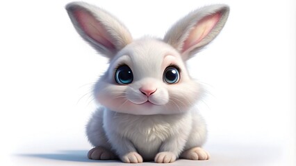 Obraz premium A whimsical rabbit with a fluffy belly, twitching whiskers, and big, bright eyes is rendered in a warm, transparent PNG image, oozing innocence.