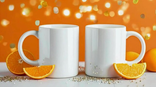 Mug mockup with Orange Fruits - Realistic Coffee Cup Design Template with Citrus and Fresh Elements, fruit-themed mug mockups, particularly those interested in fresh, natural, and vibrant designs