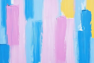 A vibrant, abstract painting featuring bold brush strokes in pastel hues of blue, pink, and yellow. Perfect for modern decor.