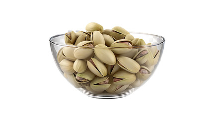 A bowl of roasted pistachios with a transparent background.