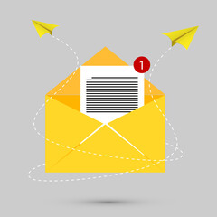 Email marketing and business newsletter advertising tiny person concept