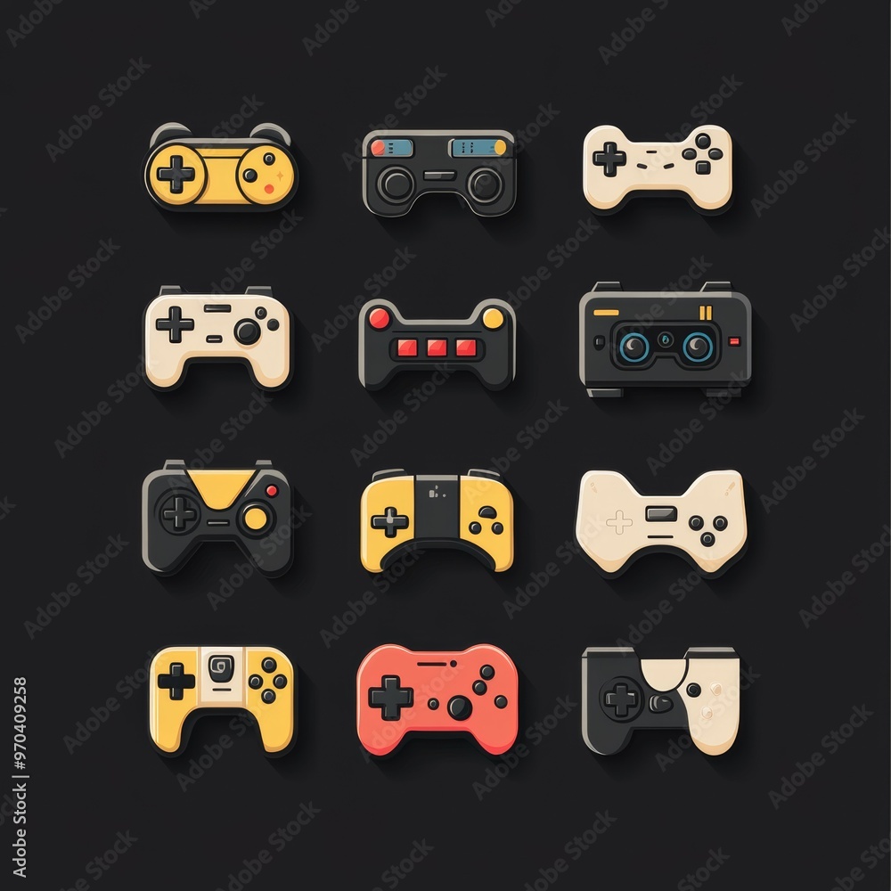 Poster retro gamepad icons set classic video game controllers collection