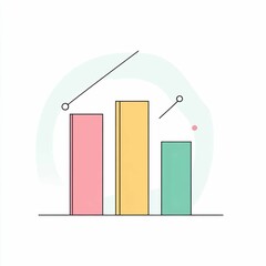 A colorful bar graph displays data trends with three vertical bars in various hues, accompanied by line indicators showcasing dynamic changes