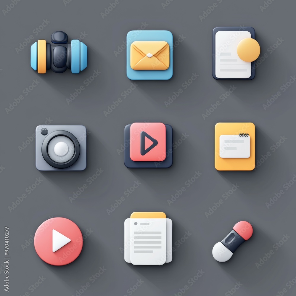 Aufkleber 3d app icons design set for mobile apps and websites