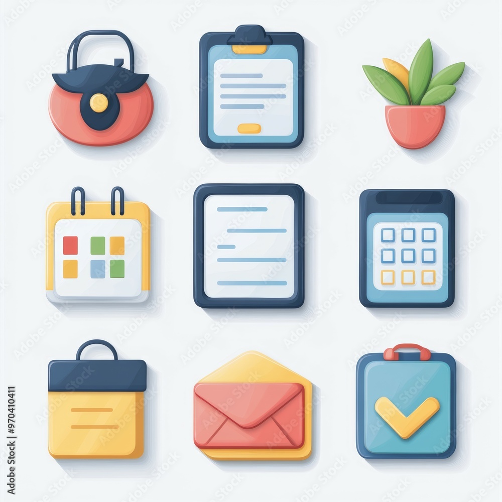 Poster colorful 3d cartoon ui icons for web design and mobile apps