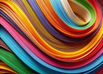 Vibrant, swirling patterns of colorful paper strips create a dynamic, abstract background with ample copy space for text or graphics.