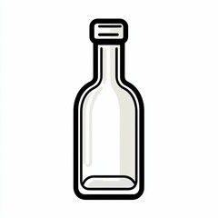A clear glass bottle is depicted with a sleek and modern design, standing upright on a plain white background, emphasizing its transparent quality
