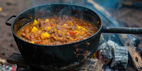 African Soup cooking over Charcoal in Pot