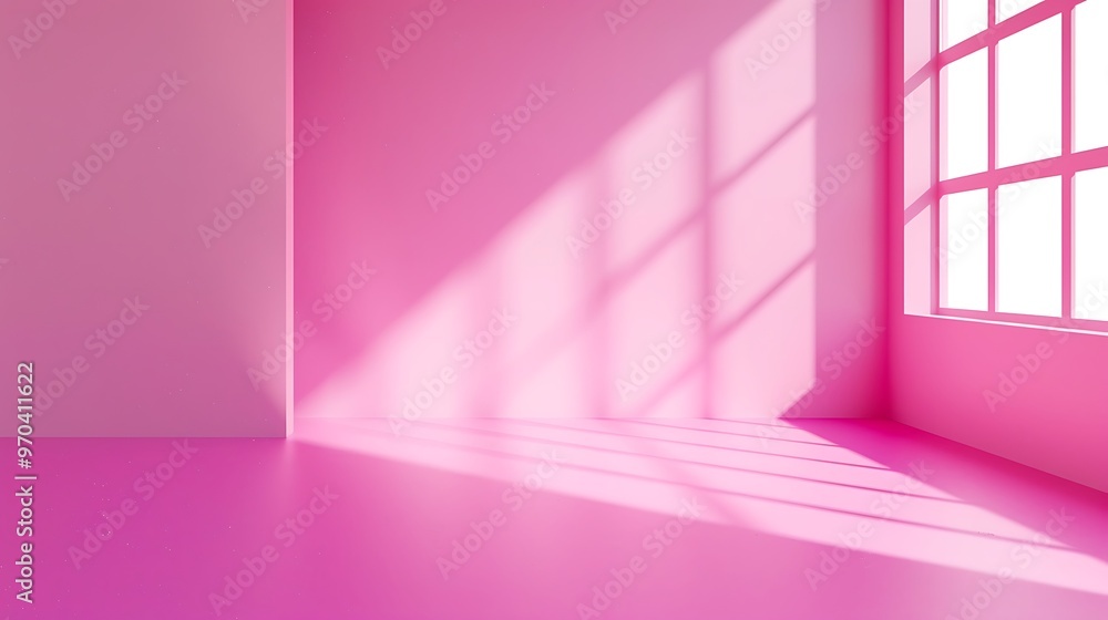 Poster abstract pink color gradient studio background with window shadows, plain background with copy space