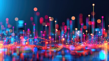 A vibrant abstract representation of data visualization with colorful lights and patterns suggesting technology and analytics.