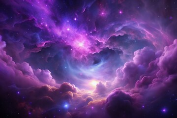 Fototapeta premium Vibrant glowing purple nebula background with swirling clouds of gas and dust, perfect for sci-fi or futuristic designs and digital art projects.
