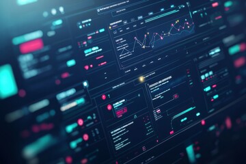 Fototapeta premium A digital dashboard displaying an automated workflow system with tasks, triggers, and progress indicators. The screen shows, Generative AI
