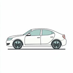 Fototapeta premium The illustration captures a sleek white sedan parked along a clean street, highlighting its streamlined shape and contemporary wheels