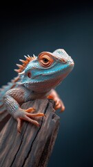 Fototapeta premium Professionally lit studio featuring a lizard, with soft lighting enhancing the intricate patterns of its scales and its unique form against a clean backdrop.