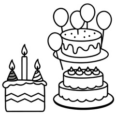 birthday cake items outline coloring book page line art drawing
