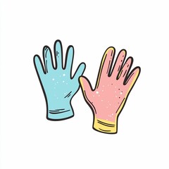 Obraz premium A pair of colorful rubber gloves in blue and pink are showcased against a white background, ideal for cleaning and household chores