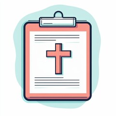 Obraz premium The clipboard displays a cross symbol and text, often associated with religious teachings, emphasizing the significance of faith in daily life