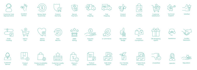 Complete E-commerce Customer Care Service Icon Set: Secure Payment, Fast  and Free Shipping, Money Back Guarantee, Product Warranty, Verified Purchase, Reviews, Eco-Friendly Products  Exclusive Offers