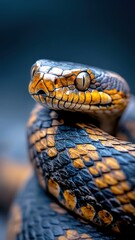 Fototapeta premium Professionally lit studio featuring a snake, with soft lighting emphasizing its detailed scales and elegant curves against a clean backdrop.
