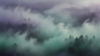 Obraz premium Abstract background of fog swirling in the air, blending with soft pastel colors like lavender, mint green, and sky blue