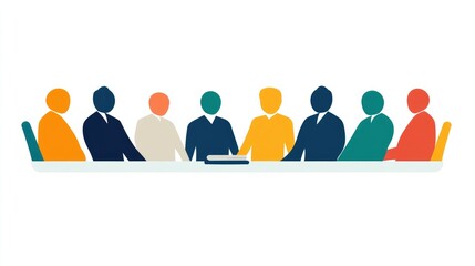 Fototapeta premium Flat vector of paper people in a business meeting environment, symbolizing digital education and library access. No logo, isolated on white.