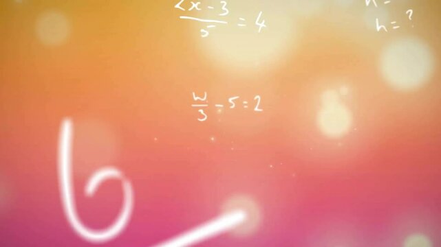 Animation of mathematical equations and light spots moving on orange background