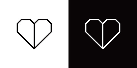 折り紙のハートのシンプルなラインアイコン