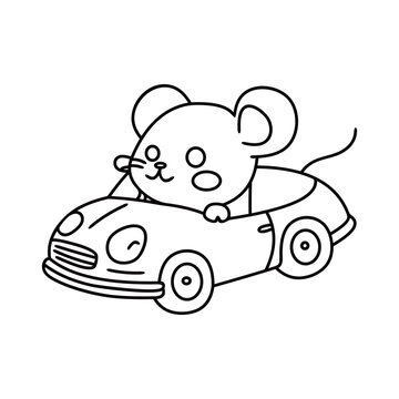recommend clip art: Cute mouse driving the car cartoon vector  line art