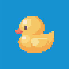 
rubber duck pixel art, vector illustration on isolated background.