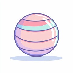 Obraz premium A beautiful pastel striped ball rests on a simple white background, showcasing its colors and smooth surface made for play or decoration