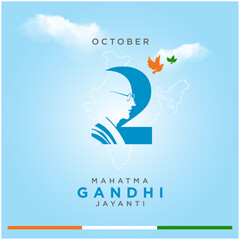 Mahatma Gandhi Jayanti Wishes in English, October 2nd. India. Social Media Creative Wishes, Greetings Design Vector Illustration © Dankol