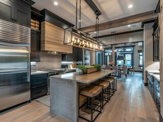 Fototapeta premium Kitchen with smart fridge, beautiful design, and functional layout