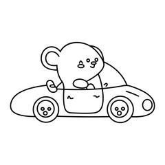 Fototapeta premium Cute mouse driving the car cartoon vector line art