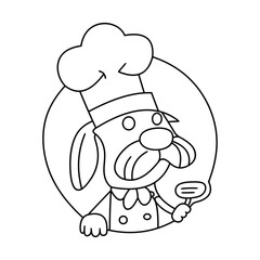 Chef dog funny cute cartoon vector  line art