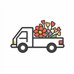 Fototapeta premium A cheerful delivery truck carries a bright assortment of flowers, bringing joy and beauty to a celebration in a sunny, lively season