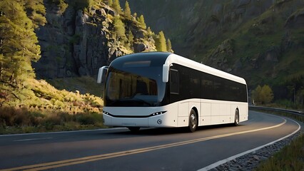 Futuristic Abstract technology abstract semi Bus. Natural hills Road, Bus Walpaper or photo. Ai gen