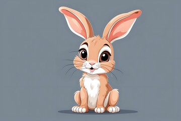 Fototapeta premium A Cartoon Illustration of a Sitting Brown Bunny with Large Eyes